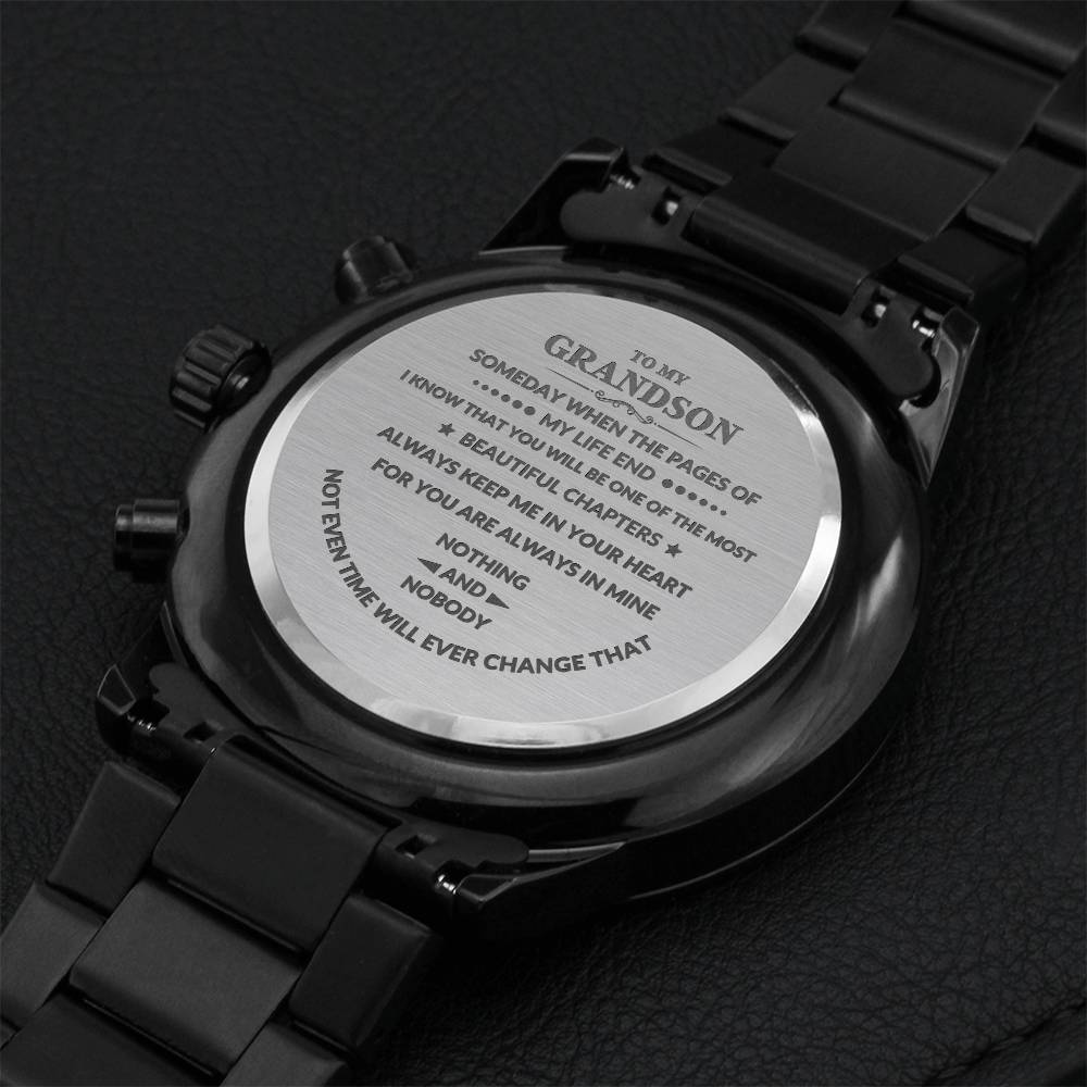 To My Grandson - Engraved Stainless Steel Watch Engraving Chronograph Watch