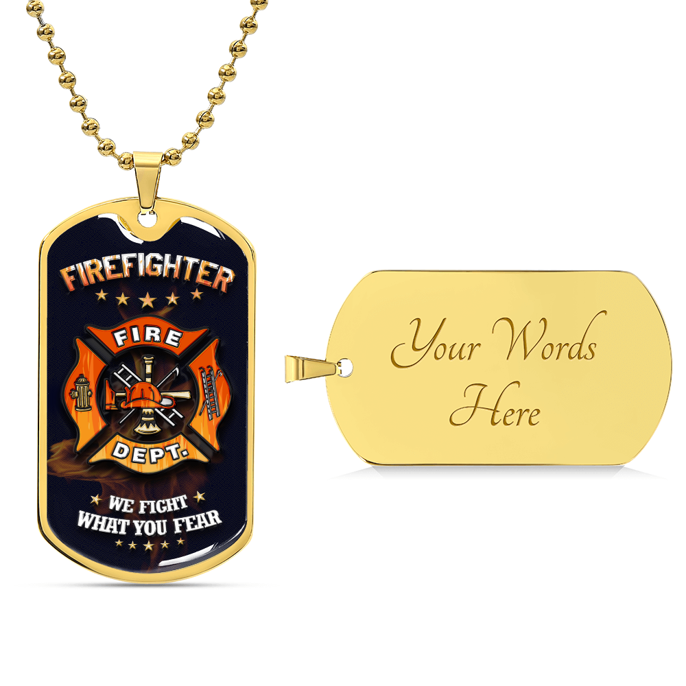 Kneeling Firefighter Necklace, Fireman Necklace, Ball Chain, Firefighter Gift - Army Tag Necklace, Dog Tag Necklace