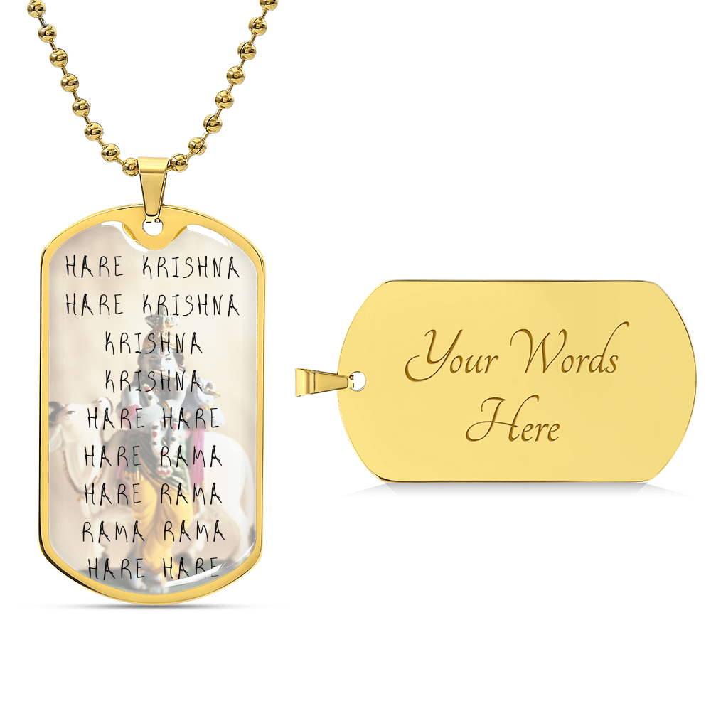 Lord Krishna Necklace - Spiritual Things - Hare Krishna Necklace - Hinduism Necklace - Krishna Matra Necklace - Beaded Necklaces - Army Tag Necklace, Dog Tag Necklace