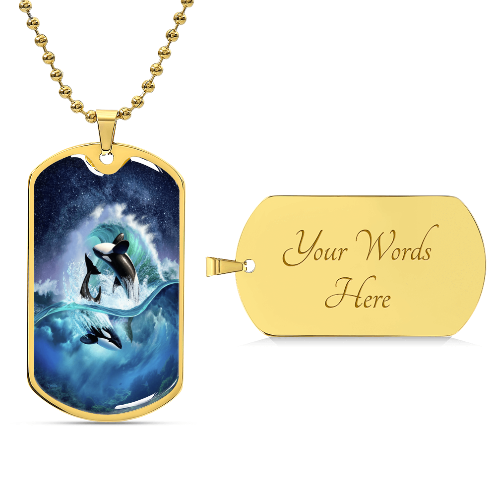 Silver Dolphin Necklace for Women & Girls - Nautical Themed Gift Idea - Dolphin Lover Jewelry - Beach Themed Ocean Related - Army Tag Necklace, Dog Tag Necklace