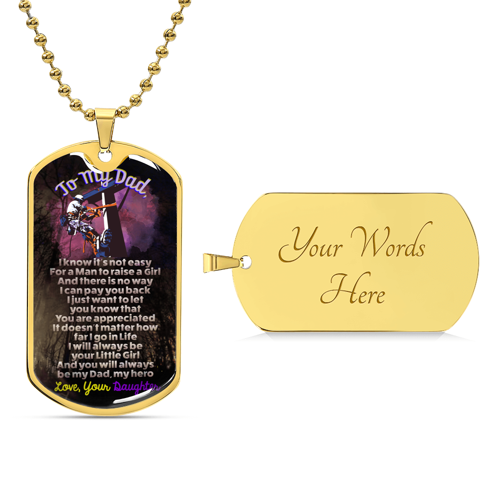 Lineman Dad - Premium Dog Tag From Daughter - Army Tag Necklace, Dog Tag Necklace