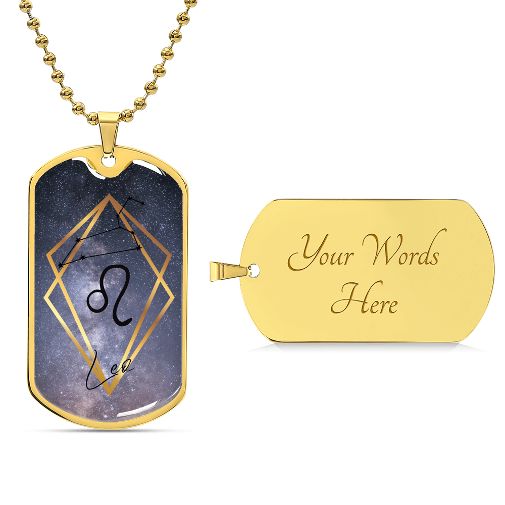 Leo Galaxy Dog Personalized Tag Necklace - Army Tag Necklace, Dog Tag Necklace