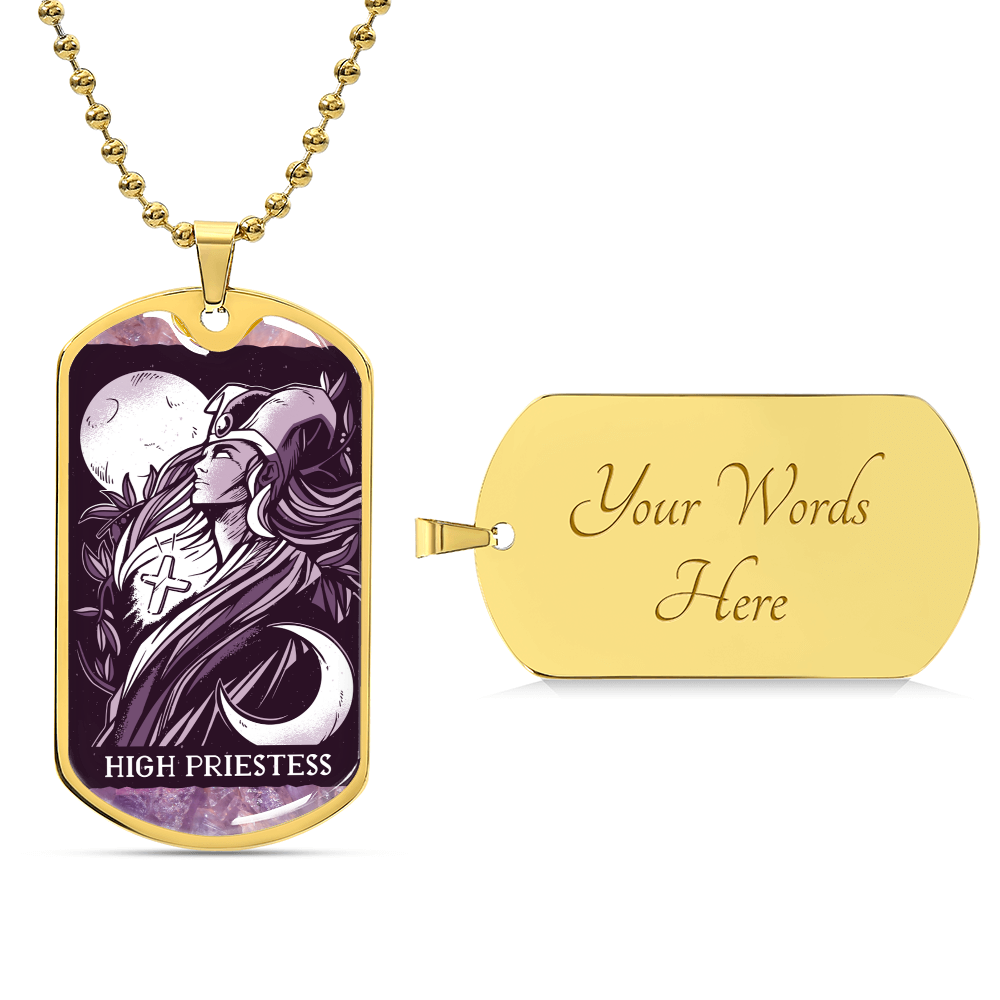 Tarot Card Necklace. Silver Or Gold. For Wiccans, Astrology, Zodiac, Spiritual, Best Friend. Boho. High Priestess Card - Army Tag Necklace, Dog Tag Necklace