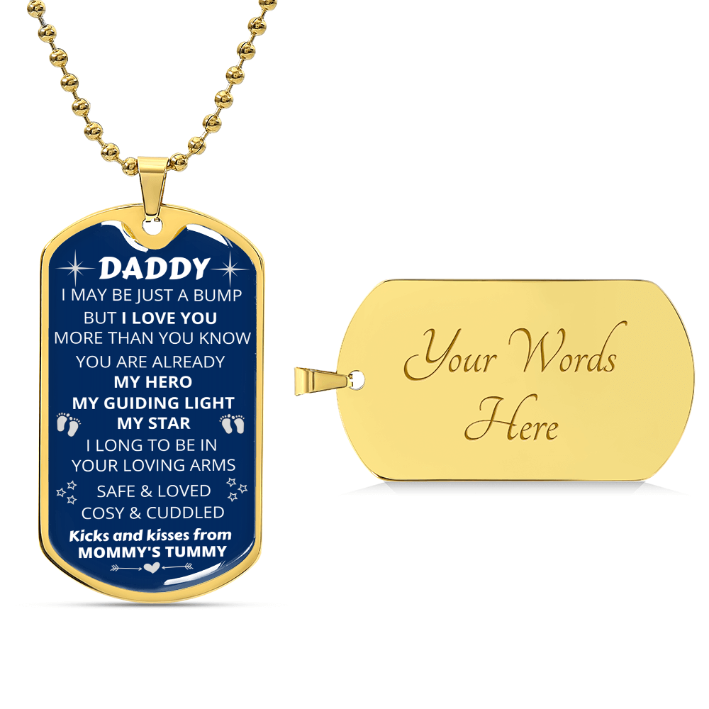 Bump Gift - Gift For New Dad - Birthday Gift - New Dad Gift From Mommy's Tummy - New Dad Gift From Wife - Daddy Gift - Army Tag Necklace, Dog Tag Necklace