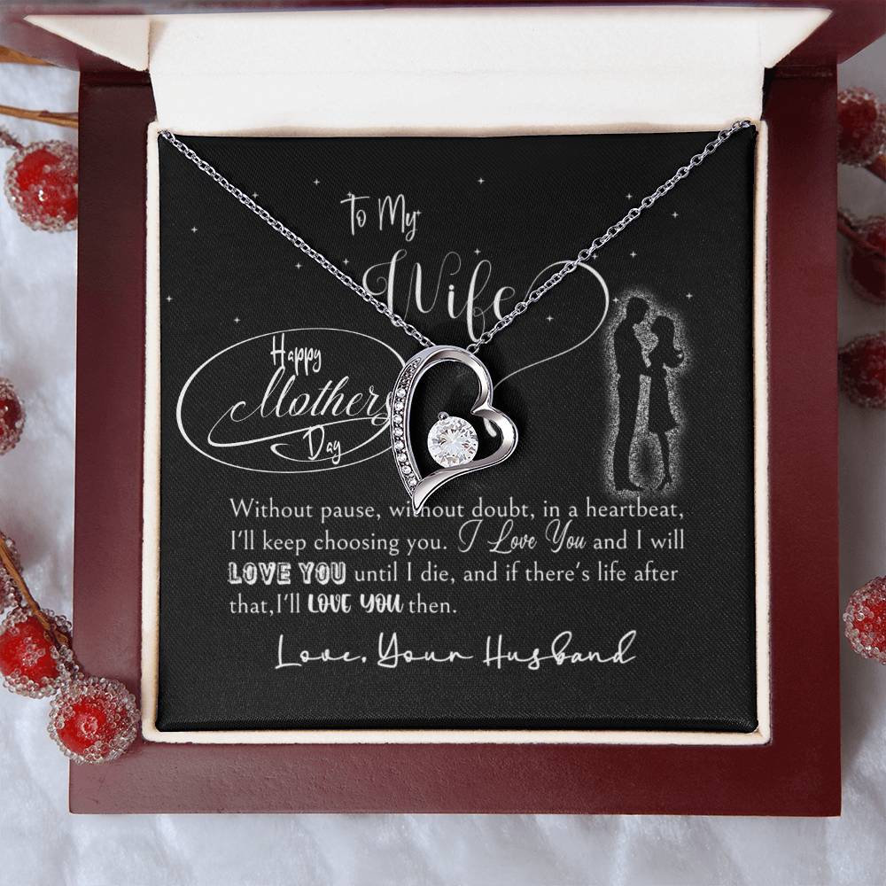 Happy Mothers Day - 14K White Gold Forever Love Necklace Set Wmessage Card Forever Love Necklace