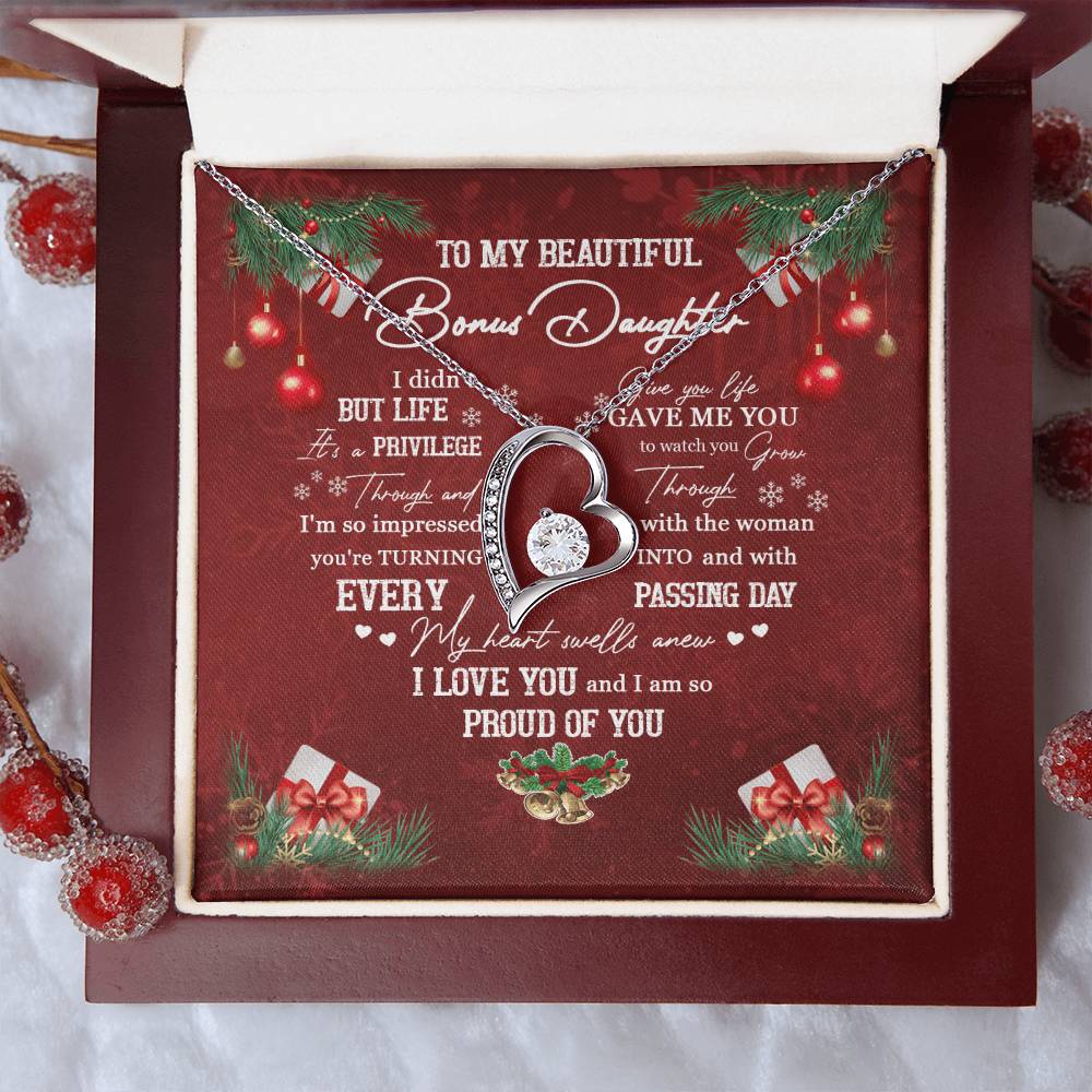 To My Beautiful Bonus Daughter Forever Love Necklace