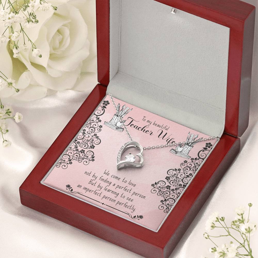 To My Beautiful Teacher Wife Heart Pendant 14k White Gold Finish Or 18k Yellow Gold Finish Forever Love Necklace