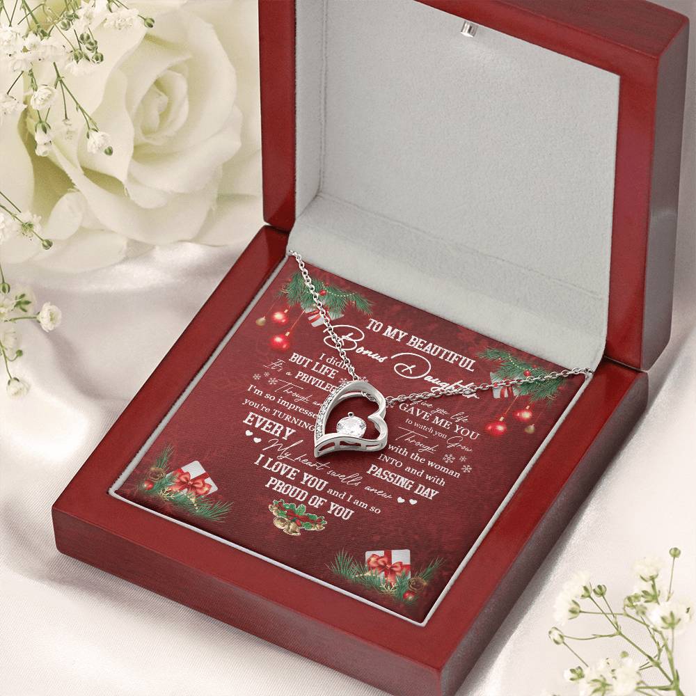 To My Beautiful Bonus Daughter Forever Love Necklace