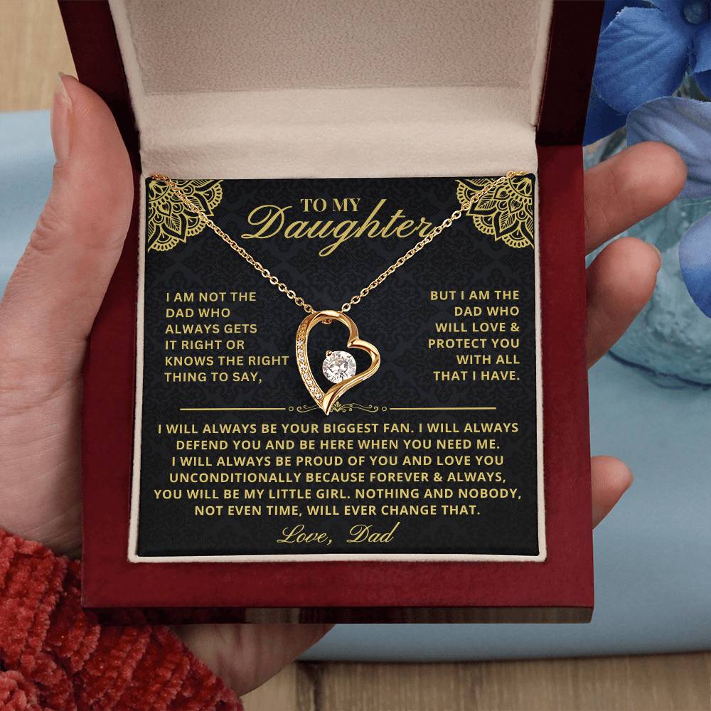 To My Daughter - Forever & Always  From Father Dad, Inspirational Strength Gift, Forever Love Necklace, 14K Sentimental Present, Xmas Forever Love Necklace