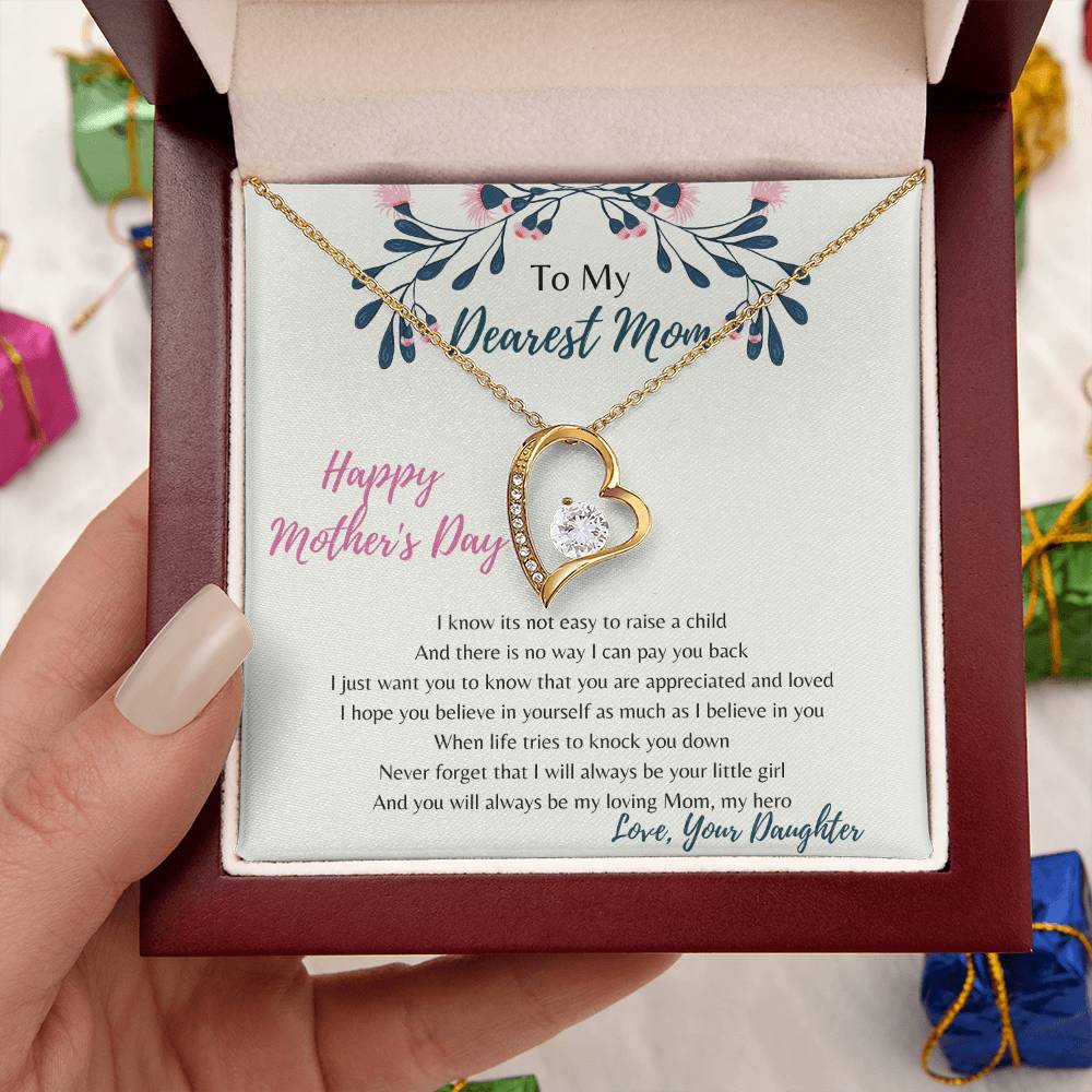 To My Dearest Mom I Will Always Be Your Little Girl Crystal Heart Pendant Forever Love Necklace
