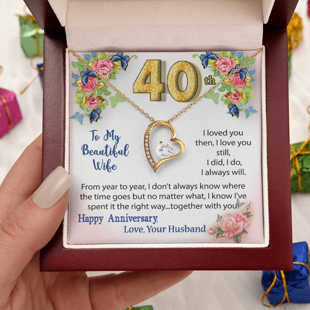 40Th Anniversary Gift For Wife Heart Necklace Forever Love Necklace