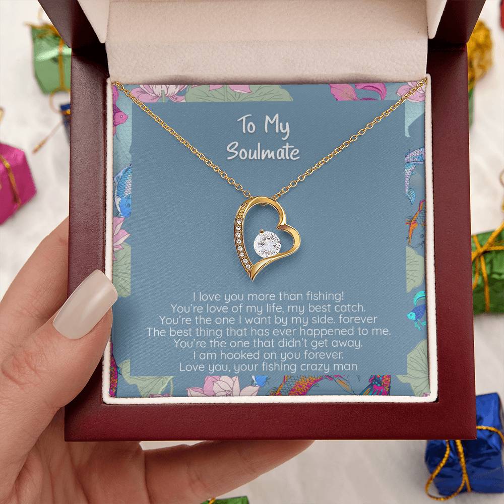 I Love You More Than Fishing 14k White Gold Or 18k Yellow Gold Finish Crystal Pendant Necklace Forever Love Necklace