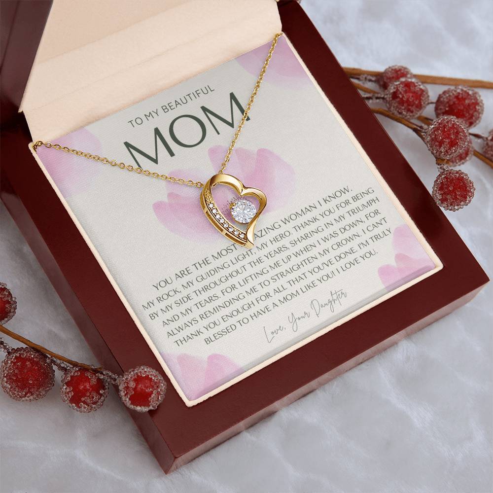 To My Beautiful Mom Necklace  Badass Mom Gift  Mother's Day Gift  Daughter To Mom Gift  Gift From Daughter To Mom On Wedding Day Forever Love Necklace