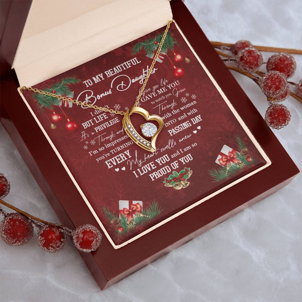To My Beautiful Bonus Daughter Forever Love Necklace