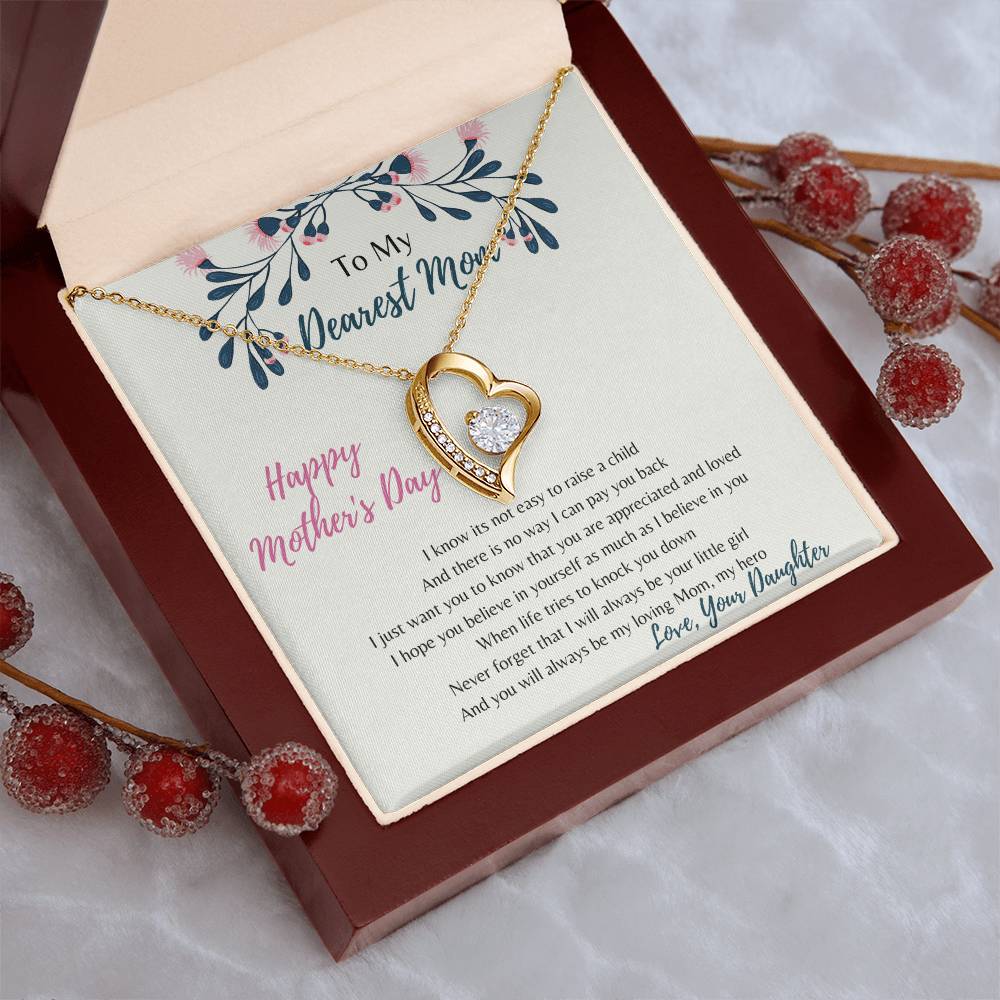 To My Dearest Mom I Will Always Be Your Little Girl Crystal Heart Pendant Forever Love Necklace