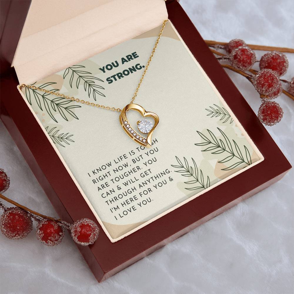 Strong Inspiring Heart Stone Necklace  Neutral Leaves Forever Love Necklace