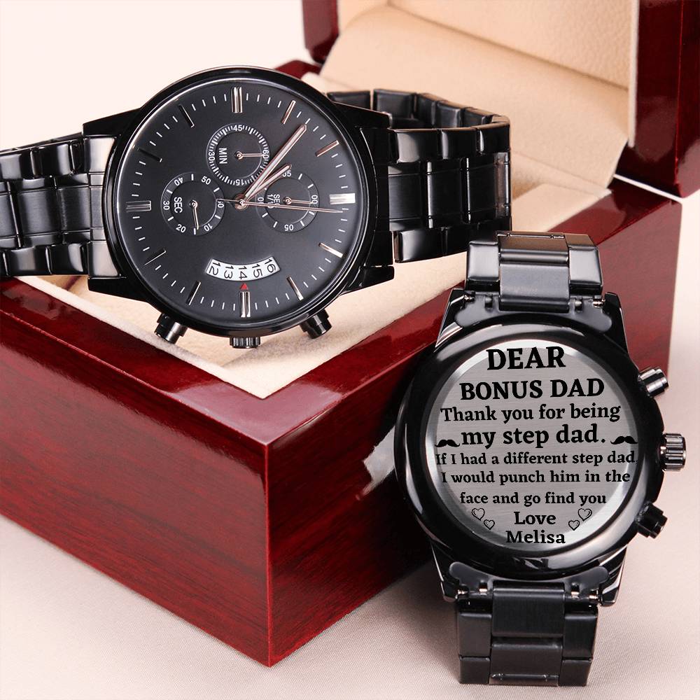 Dear Bonus Dad Thank You For Being My Step Dad Fathers Day Gift From Daughter Engraving Chronograph Watch
