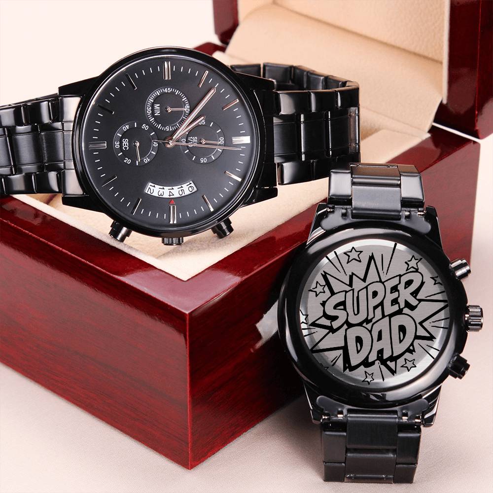 Super Dad Engraved Design Black Chronograph Watch Engraving Chronograph Watch