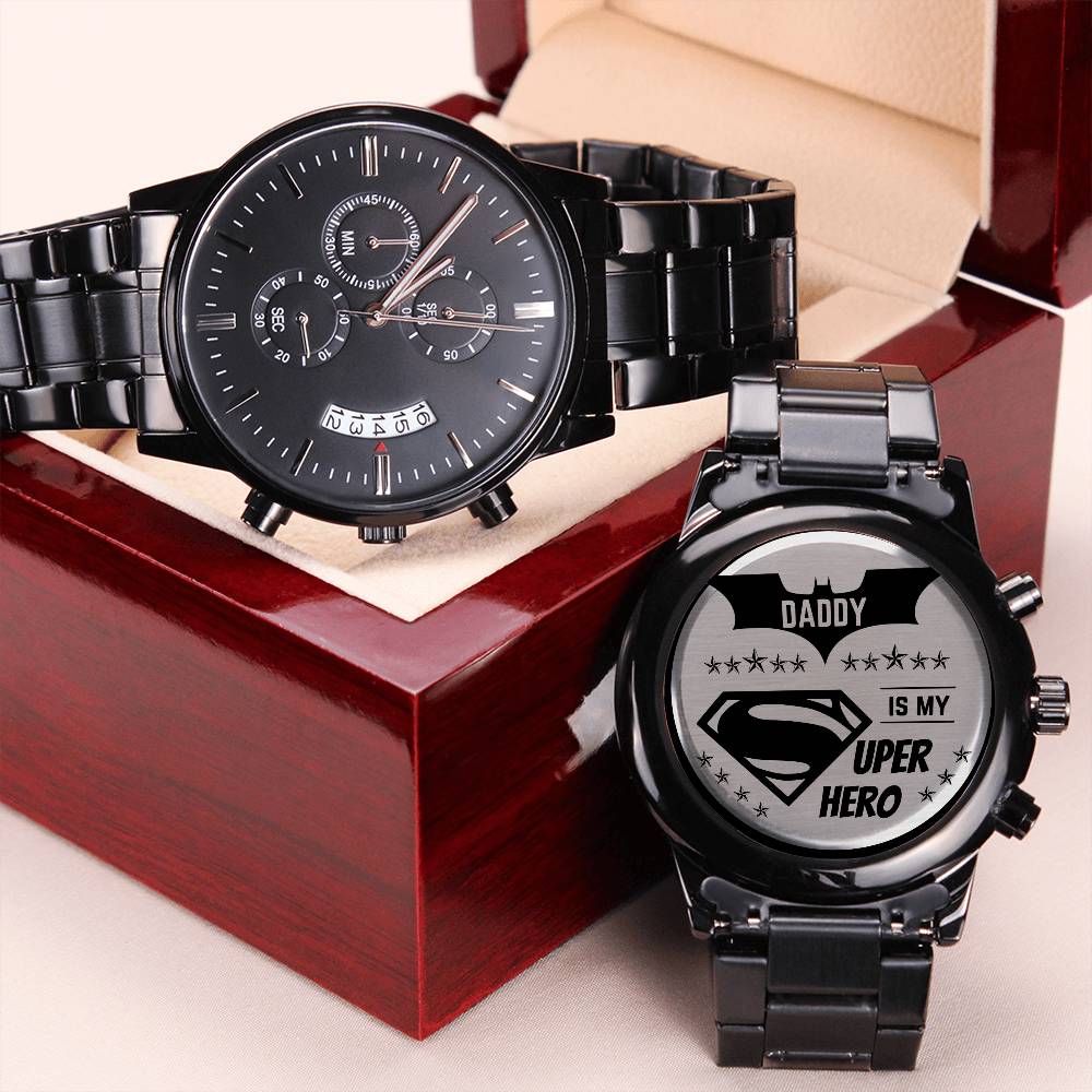 Daddy Is My Super Hero - Father's Day Gift - Wrist Watch Engraving Chronograph Watch