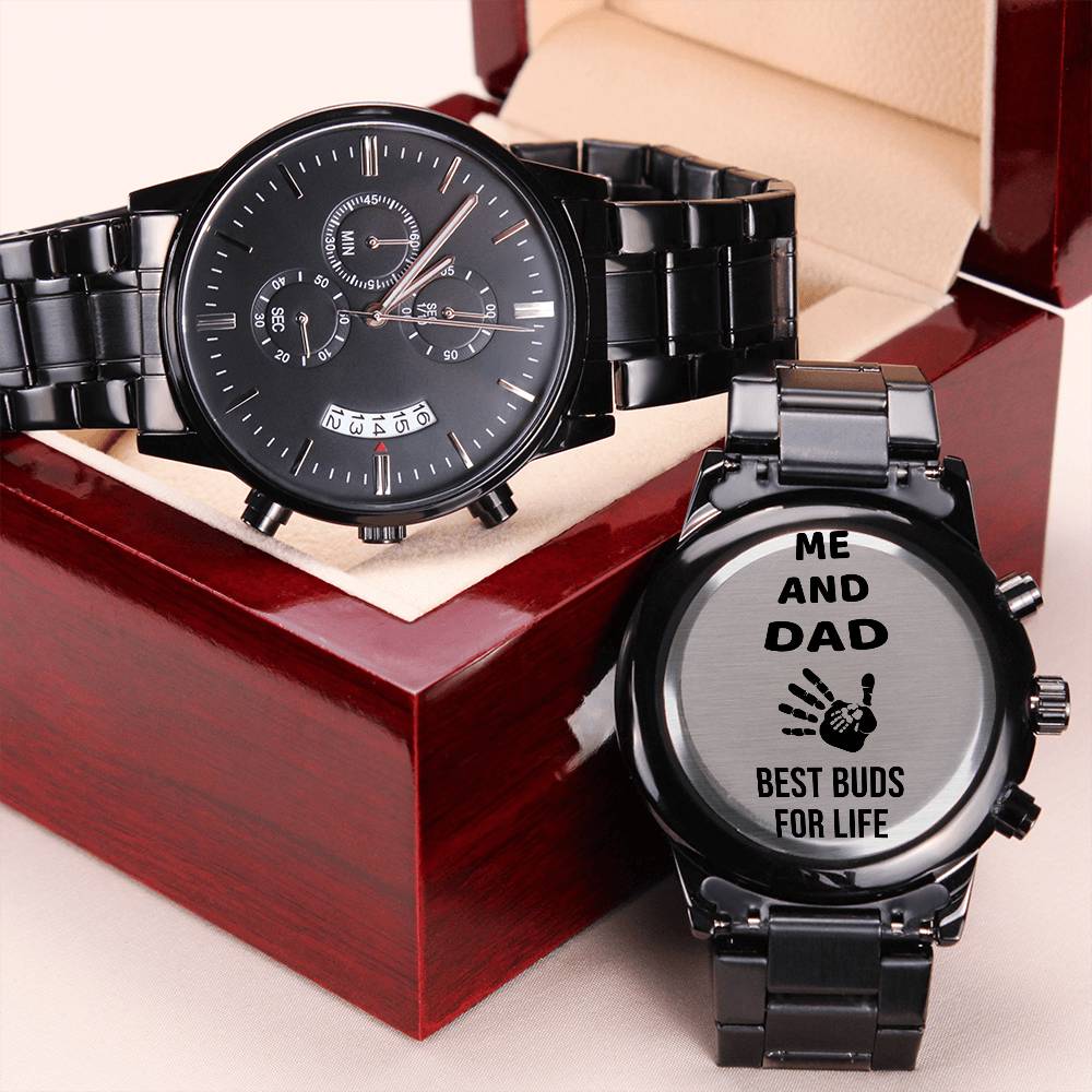 Engraved Black Chronograph Watch Dad - Best Buds Engraving Chronograph Watch