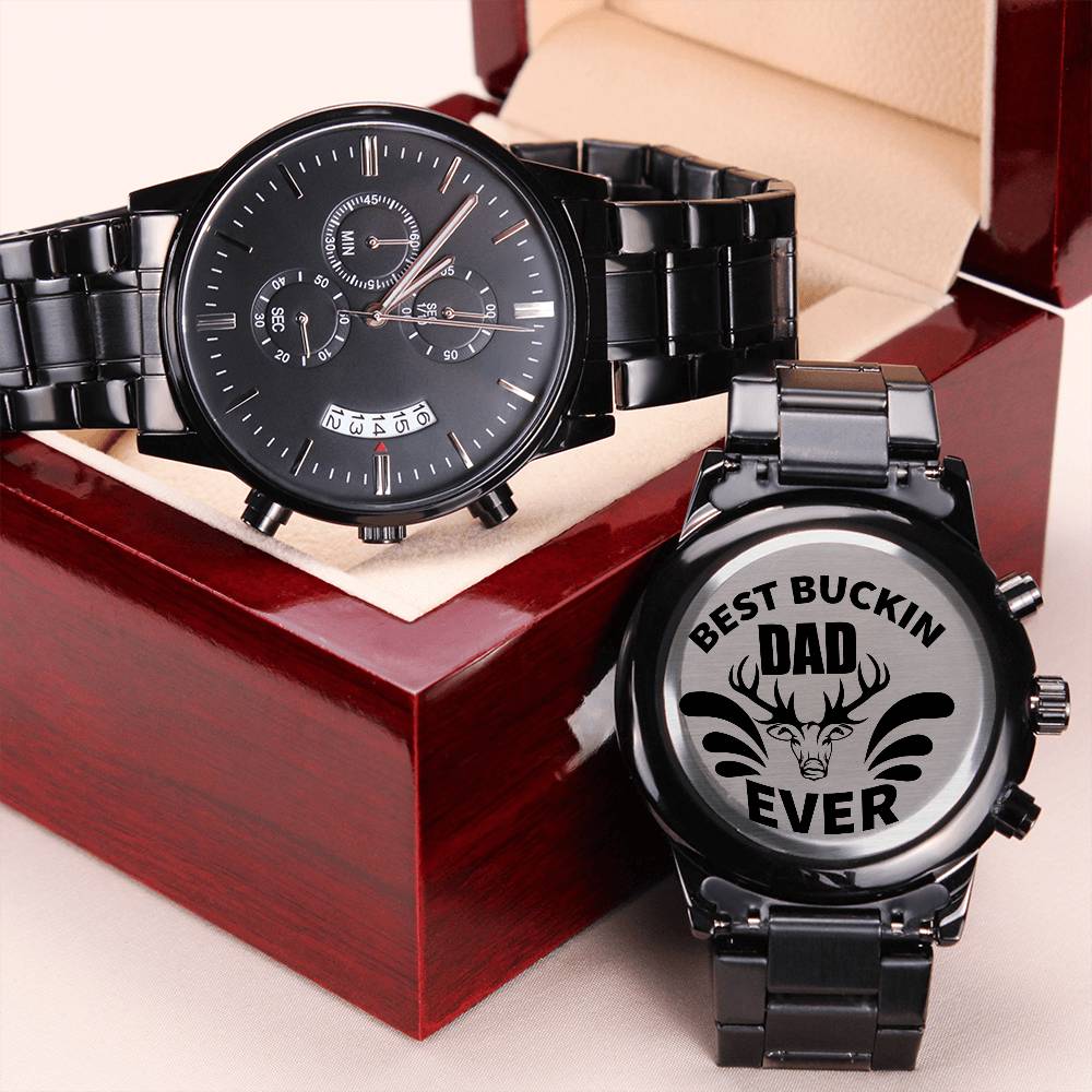 Best Buckin Dad Everengraved Design Black Chronograph Watch Gift For Dad. Engraving Chronograph Watch
