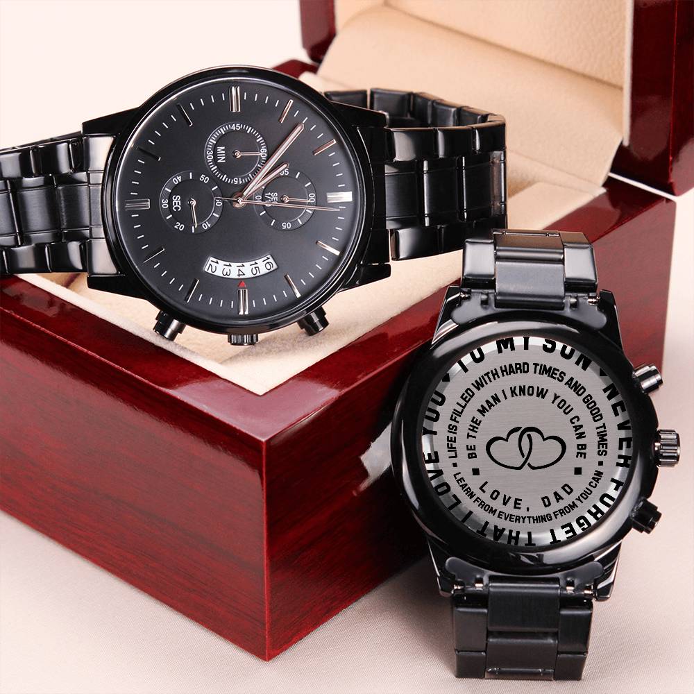 To My Son From Dad - To See You Through My Eyes Engraved Stainless Steelwatch Gifts Custom Birthday Graduation Gift For My Son From Fathe Engraving Chronograph Watch