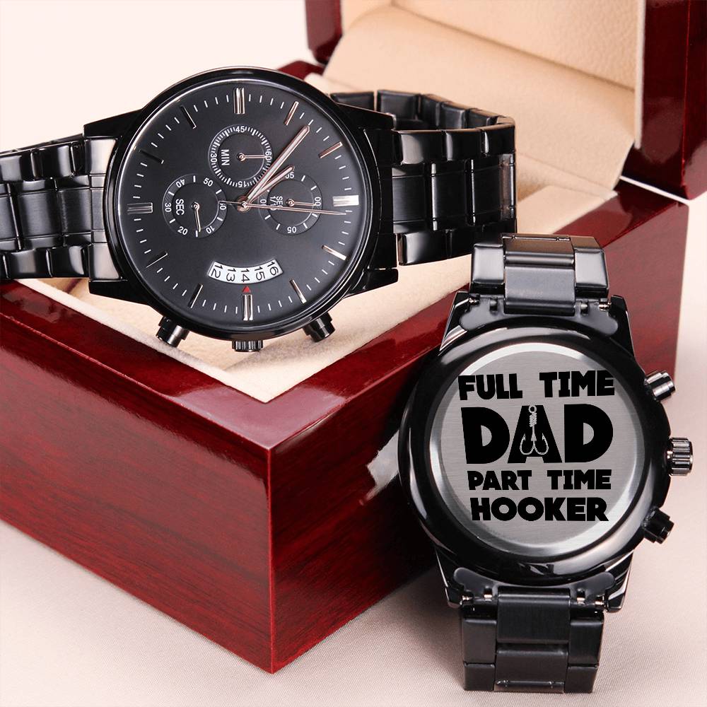 Engraved Design Black Chronograph Watch For Full Time Day And Part Time Hooker Engraving Chronograph Watch