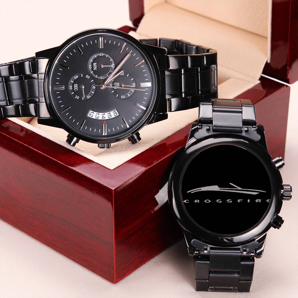 Chrysler Crossfire Roadster Car Lovers Engraved Black Chronograph Watch For Him Engraving Chronograph Watch
