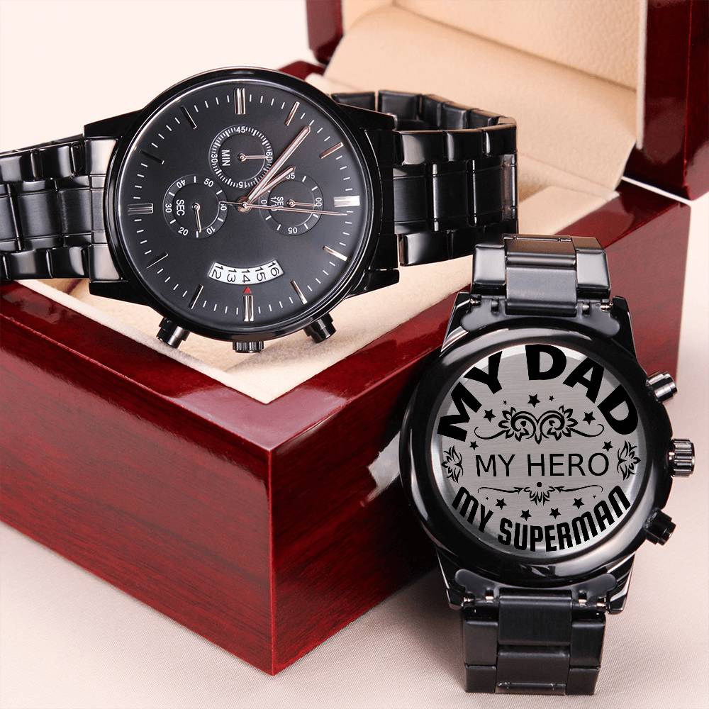 My Dad Super Hero Black Chronograph Beautiful Watch Engraving Chronograph Watch