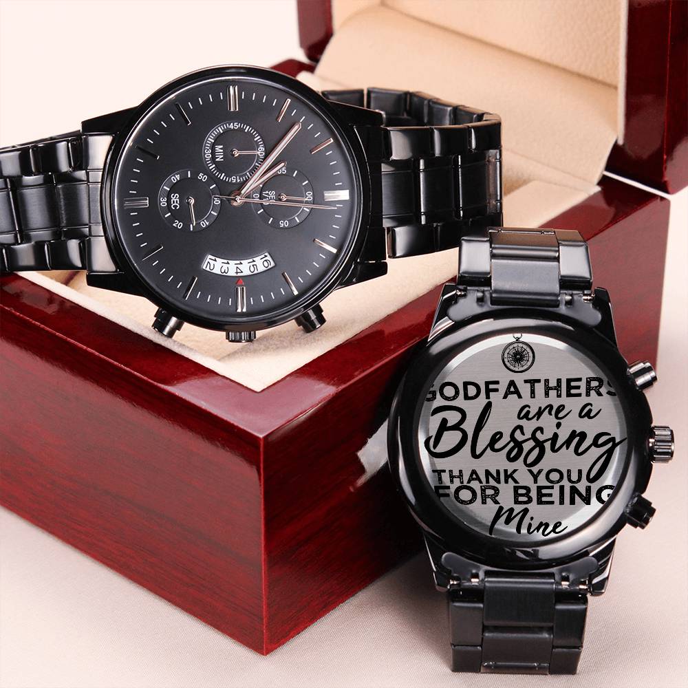Fathers Day Godfather Gift From Godson Metal Watch Engraved Customize Gift For Papa Gift For Stepdad My Godfather Engraving Chronograph Watch