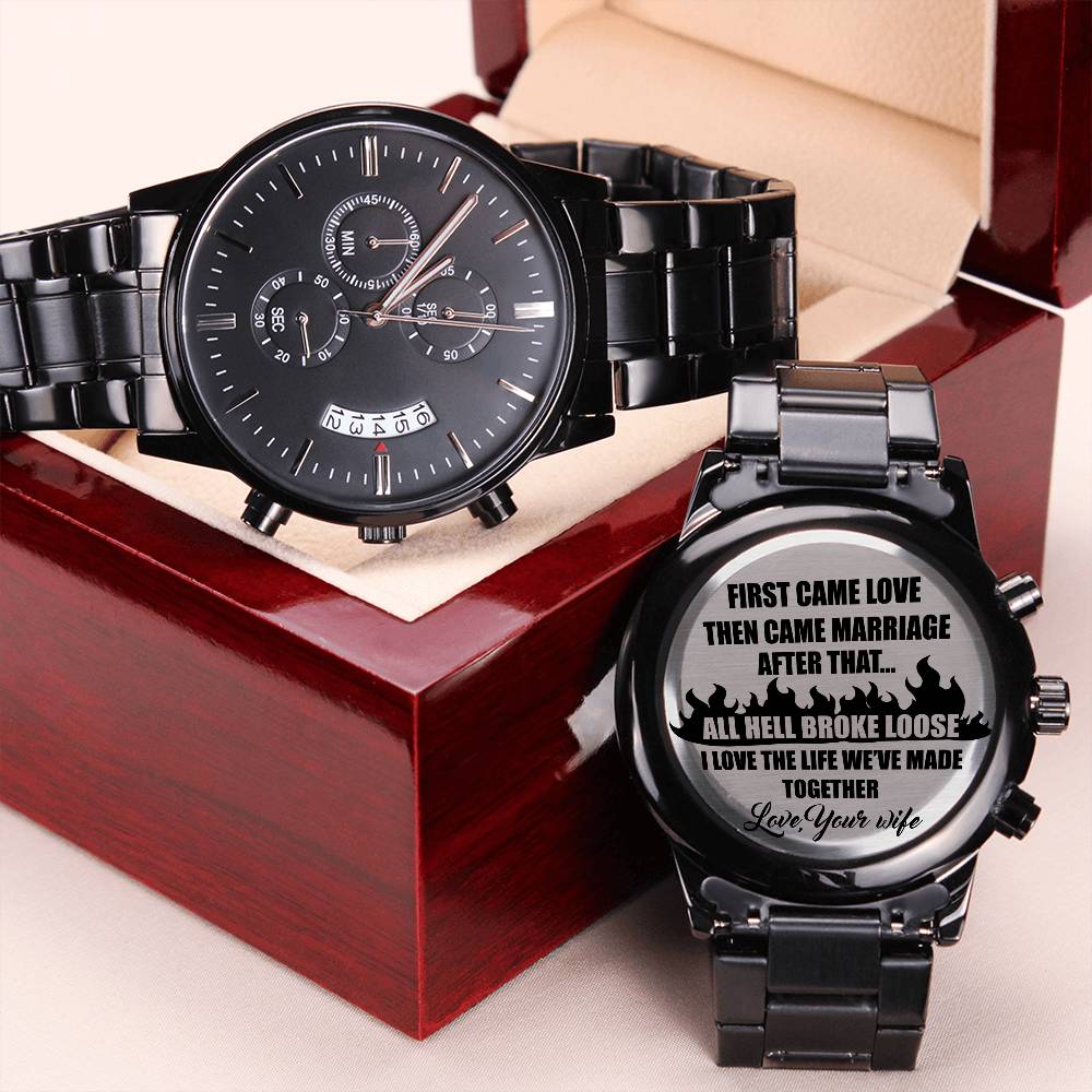 First Came Love Engraving Chronograph Watch
