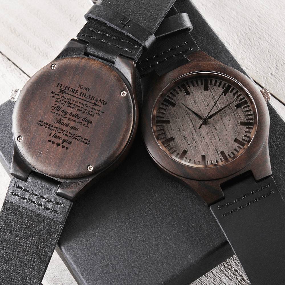 Gift For Him Future Husband Thank You For Working To Be Better Man Engraved Wooden Watch