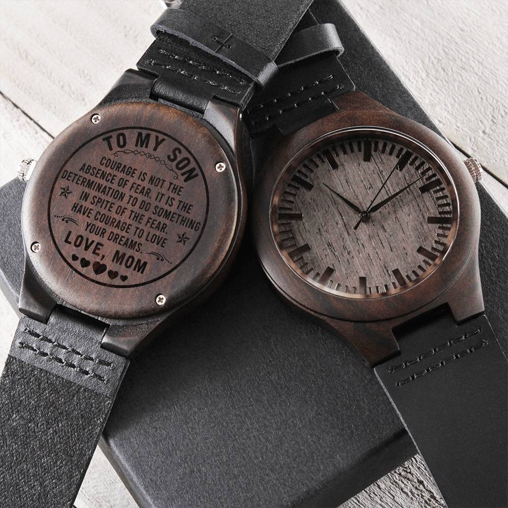 To My Son Watch - Have Courage To My Son - Stainless Steel Watch Son Gifts Xmas Christmas Son Bi Engraved Wooden Watch