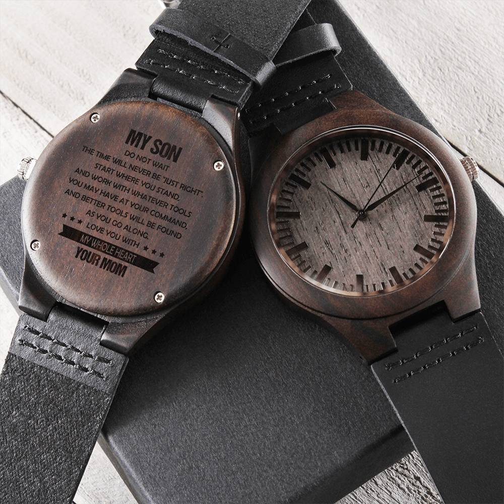 My Son Forever - Love Mom - Best Gift From Mother To Son - Engraved Wooden Watch