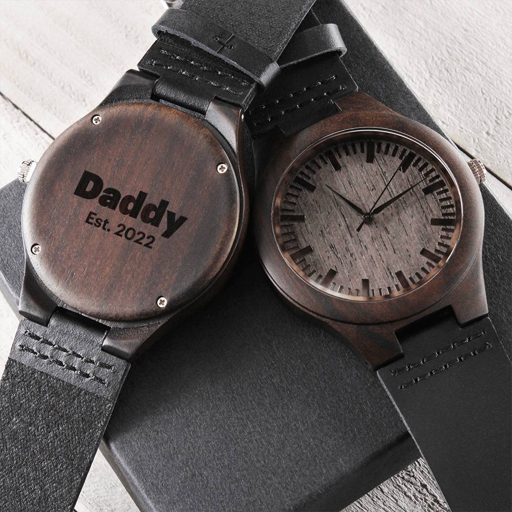 To Daddy Watch - Promoted To Daddy - Engraved Chronograph Watch For New Dad Gift From Wife To Husband Expecti Engraved Wooden Watch