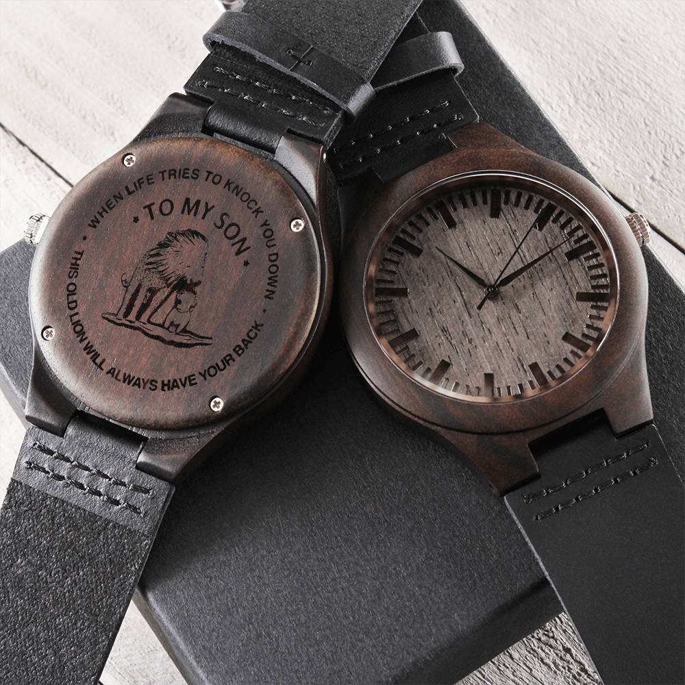 To My Son Watch - This Old Lion Will Always Have Your Back For Son Gift From Mom I Will Always L Engraved Wooden Watch