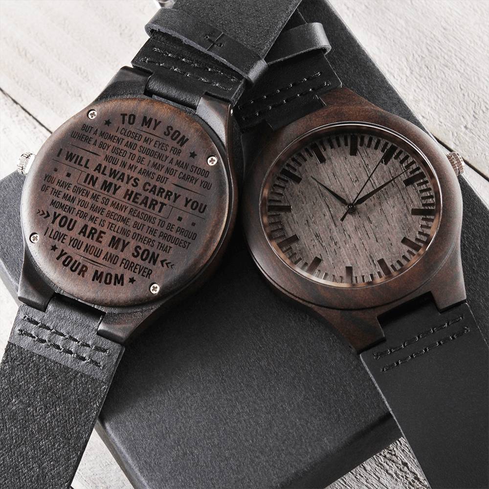 To My Son Wooden Watch Gift For Son From Mom Son Birthday Graduation Gift Engraved Wooden Watch