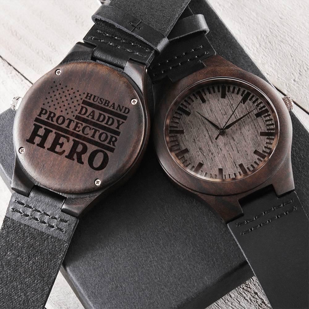 To Husband From Wife As Father's Day - Anniversary Special Gift Perfect Gift Idea For Couple Husband - Daddy - Protect Engraved Wooden Watch