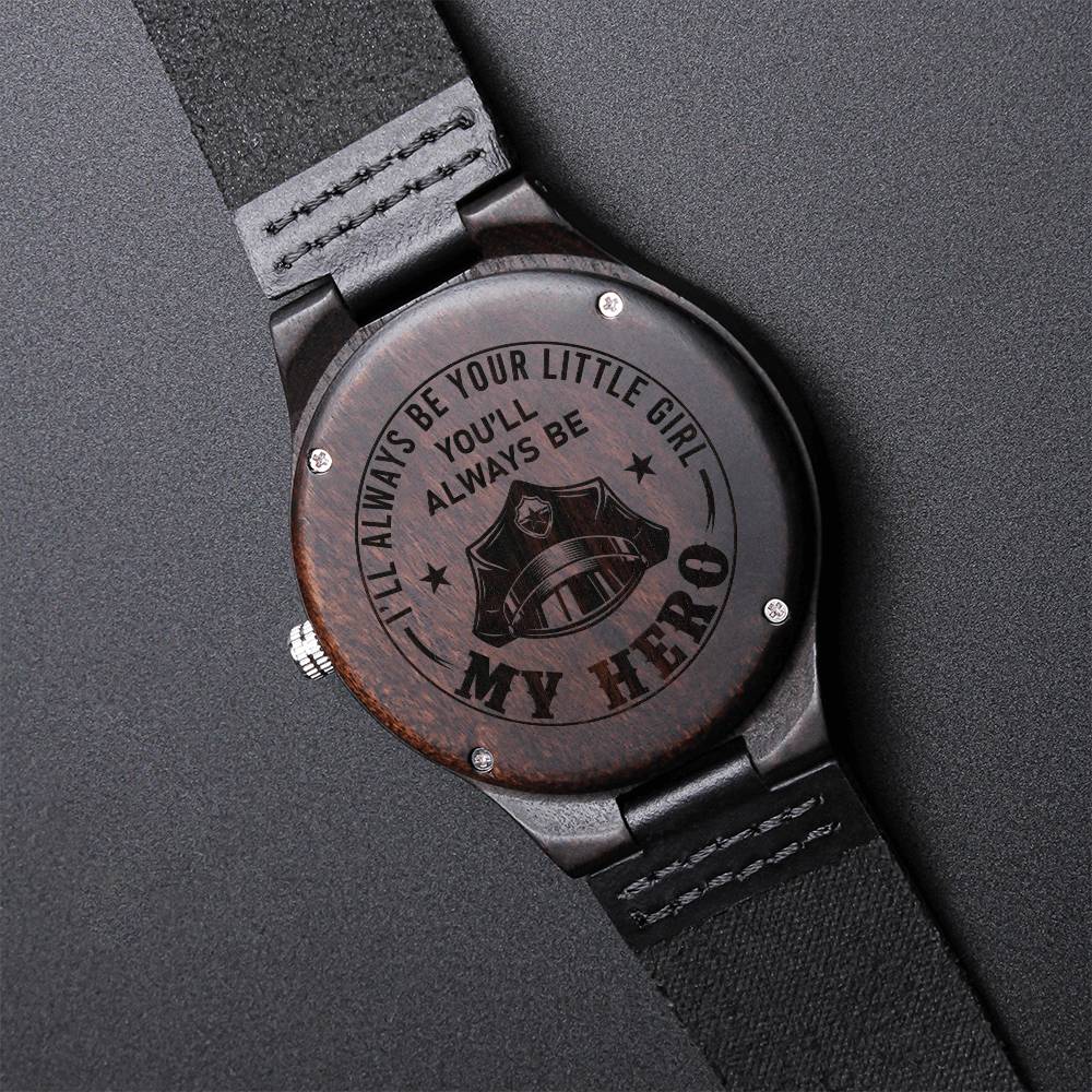 To My Dad - My Hero - Custom Gift For Dad Fathers Day Gifts Engraved Watch Men Personalized Watch For Men Metal Band W1 Engraved Wooden Watch