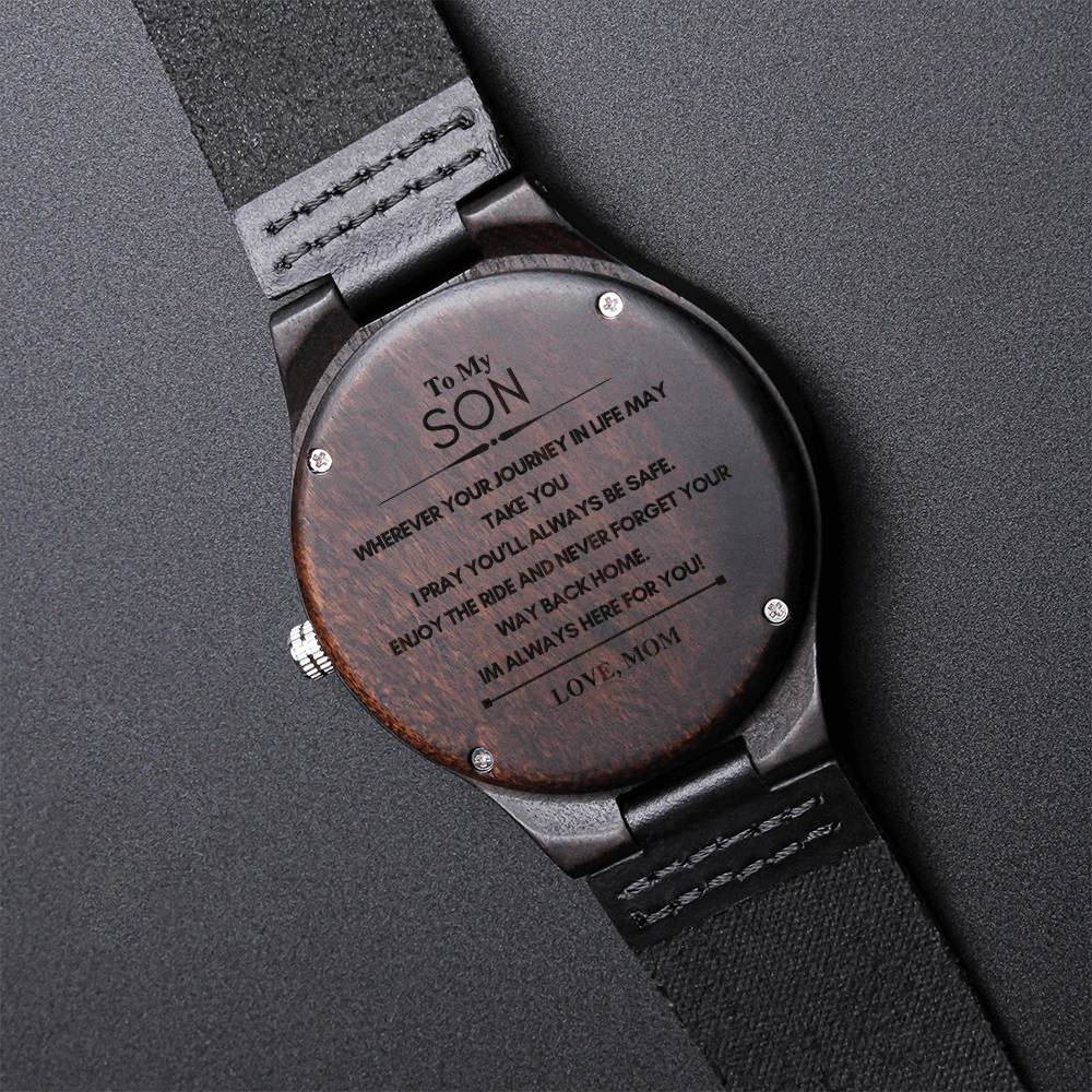 To My Son Love Mom Wooden Watch To My Son - Stainless Steel Watch Son Gifts Xmas Christmas Son Birthday Bonus Son Eng Engraved Wooden Watch