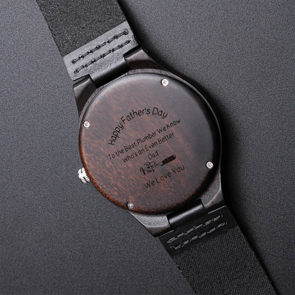 Plumber Father's Day Watch - Gift For Dad Personalized Watch Custom Wooden Watch Men's Wood Watch Father's Day Gift To Engraved Wooden Watch