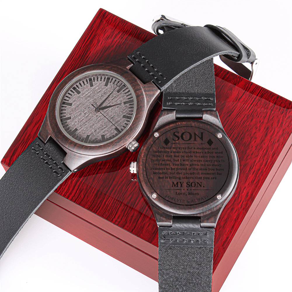 Son Birthday Gift From Mom Mother To Son Gift Son Gift Sentimental Gift For Son From Mom Best Son Engraved Wooden Watch