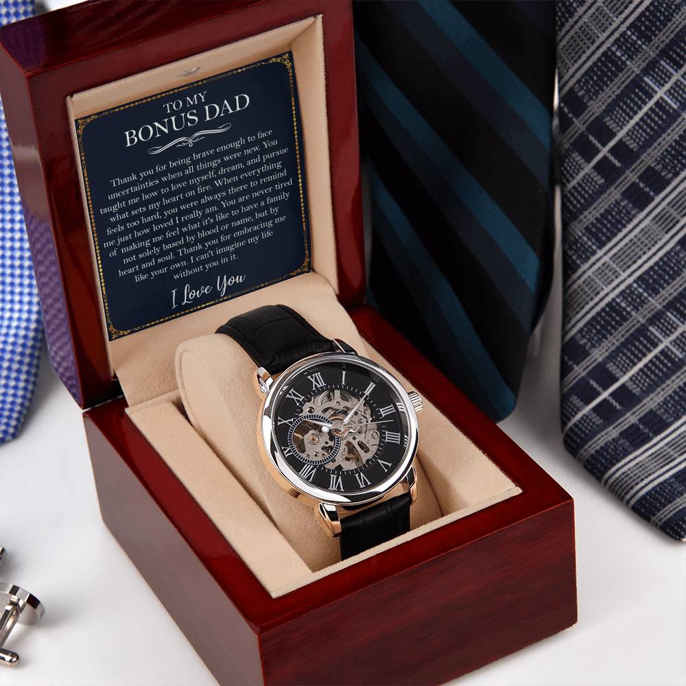 Bonus Dad Gift From Daughter To My Bonus Dad Watch Father's Day Gift Step Dad Birthday Gift Openwork Watch