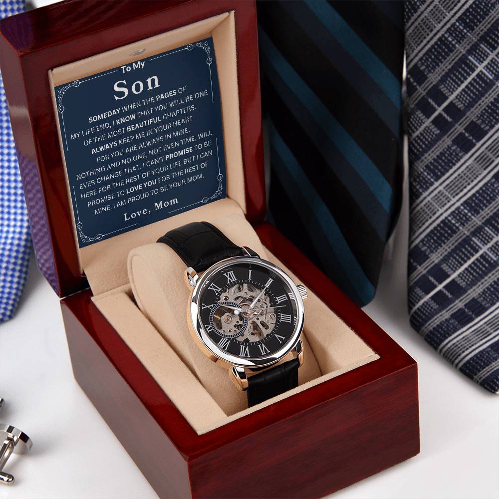 To My Son Always Keep Me In Your Heart For You Are Always In Mine Love, Mom Love You Forever Men's Openwork Watches