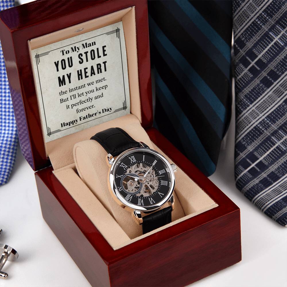 To My Man  Happy Father's Day  You Stole My Heart  Men's Openwork Watch
