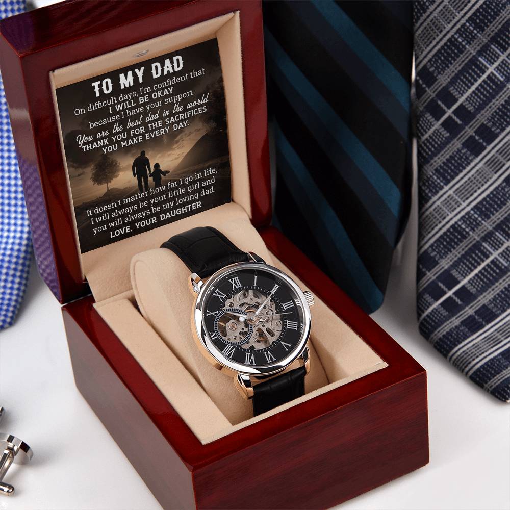 Gift For Dad From Daughter Difficult Doesn't Matter Men's Openwork Watch