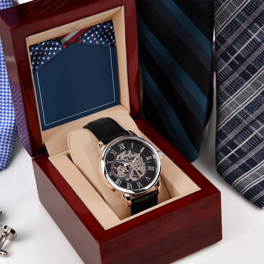 Independence Day Background Gift For Vetaran Dad Openwork Watch