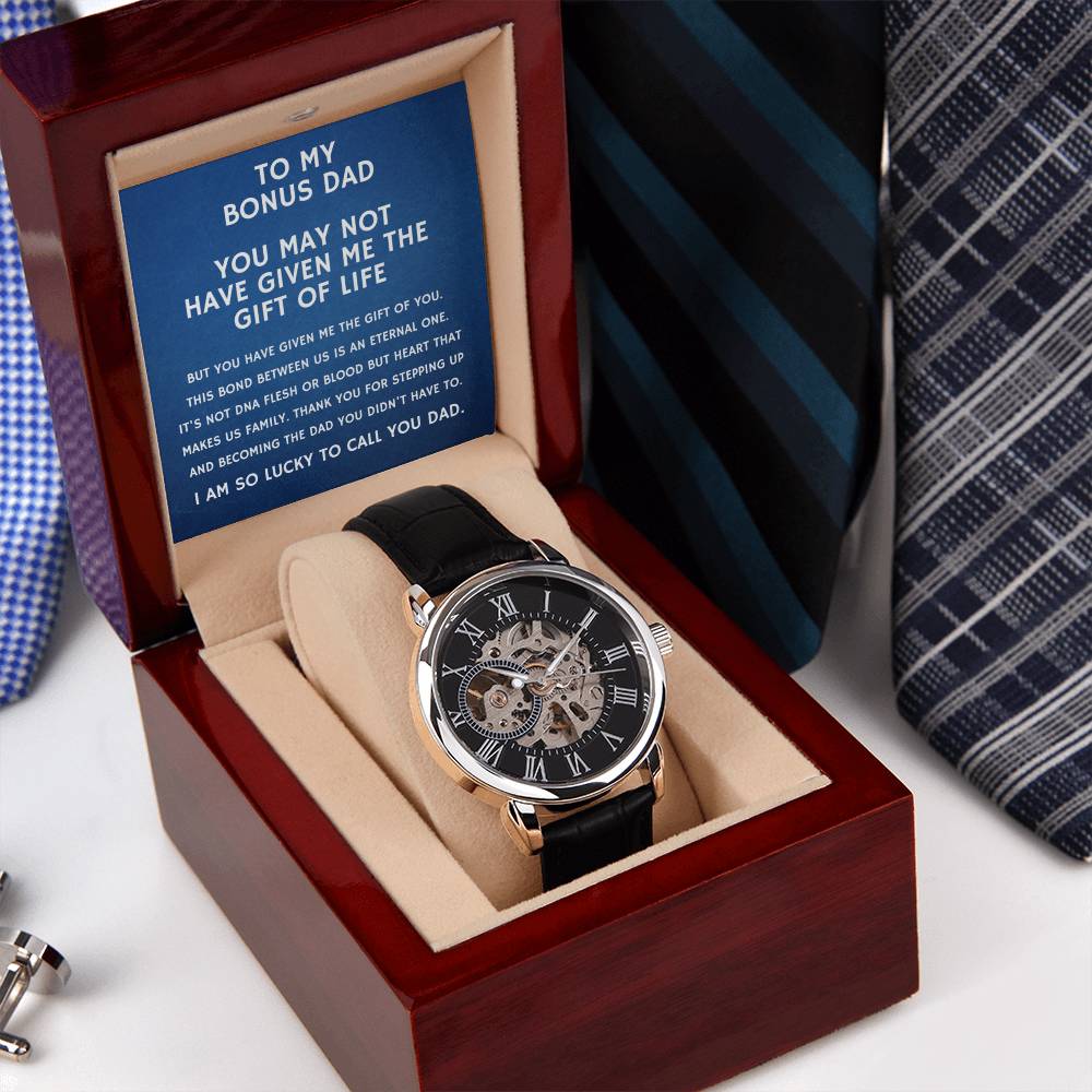 Step Dad Gift From Step Daughter Openwork Automatic Leather Strap Mens Watch Gift For Men To My Bonus Dad Stepped Up Dad Gift(4) Openwork Watch
