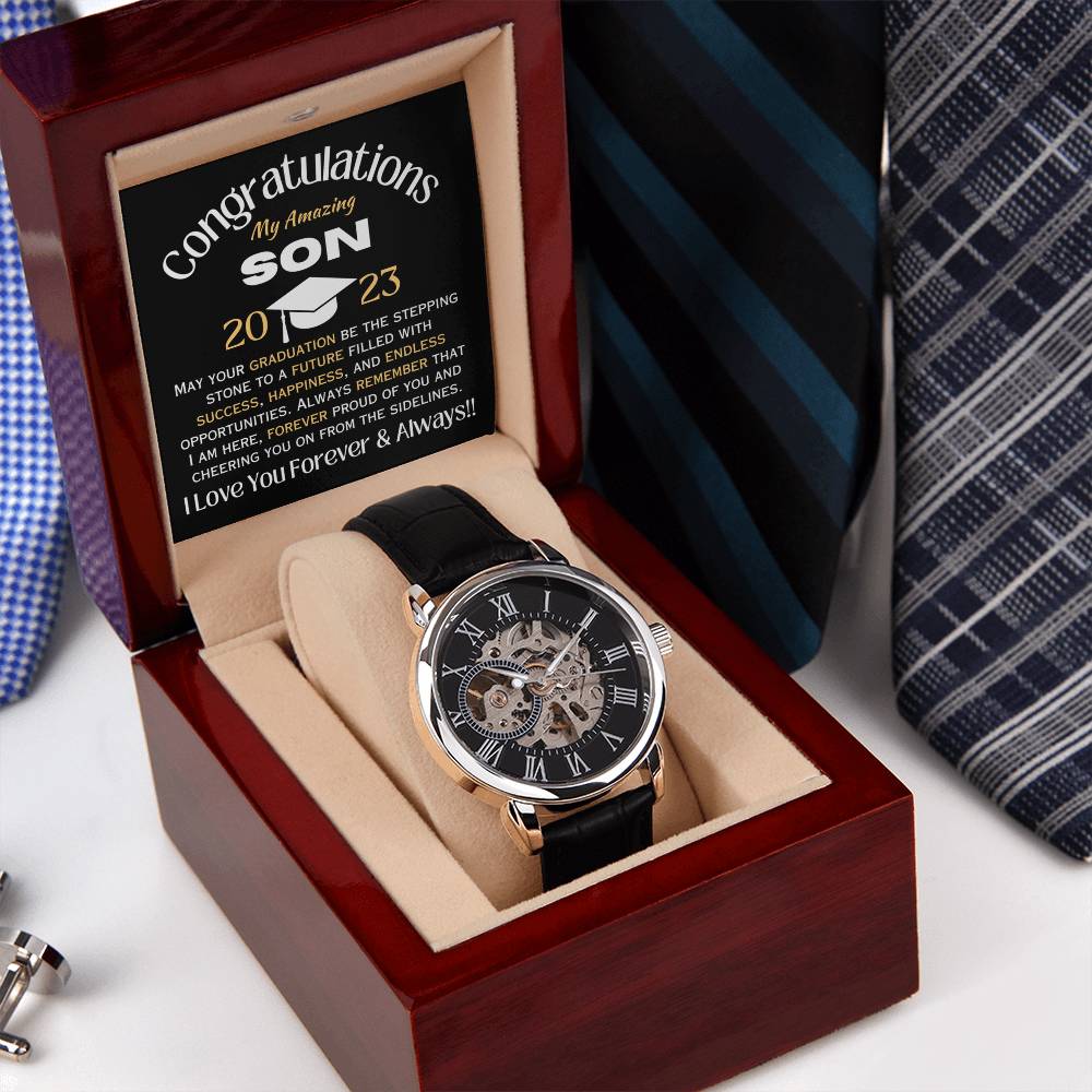 To My Amazing Son Graduation Men's Openwork Watches