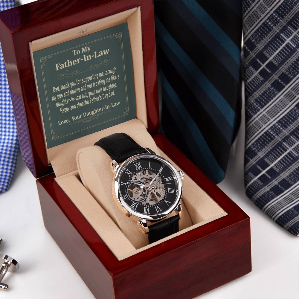 To My Father-In-Law Gift Watch Openwork Watch For Father-In-Law Father's Day Gift From Daughter-In-Law Dad Gift From Daughter-In-Law